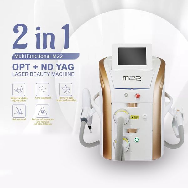 

ipl machine laser hair removal m22 with two handles ndyag tattoo removal q switched, Black