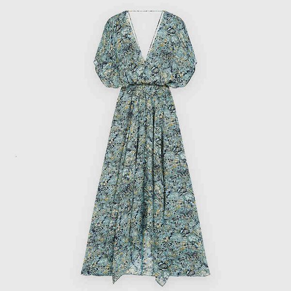 

casual dresses fadan  family early autumn women's dress celadon printing waist closing v-neck backless women, Black;gray