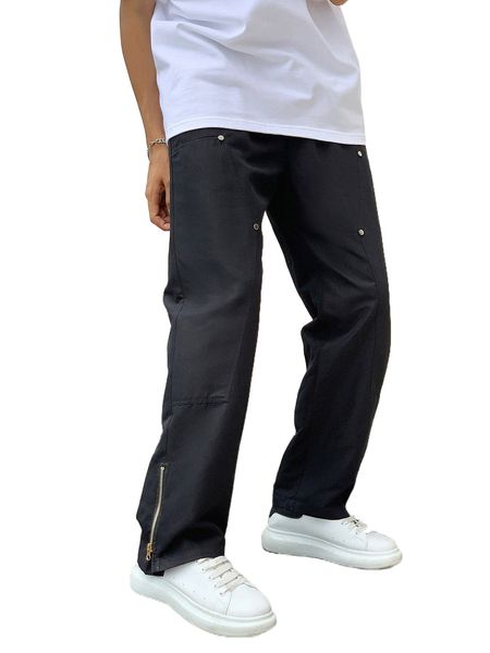 

men zip hem straight leg pants 69ai#, Black