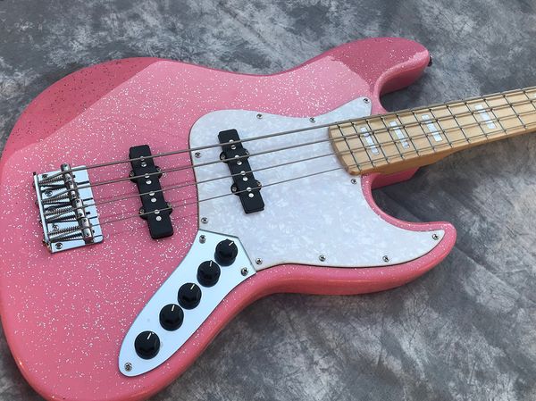 

4 strings electric bass guitar rectangle fingerboard inlay metal pink