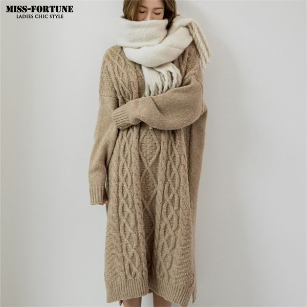 

new vintage warm autumn sweater women dress winter long sweater knitted dresses loose maxi oversize dresses long robe vestidos lj201112, White;black
