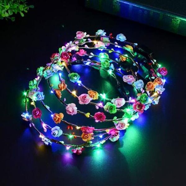 

children's princess birthday gift glowing light garland headband hair accessories bridal wreath led wreath for head 20piece322494, Slivery;white