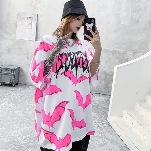 

pink bat graphic tees women punk shirt gothic oversized t shirt streetwear summer goth clothes oversize tshirt 2020 fashion lj200813, White