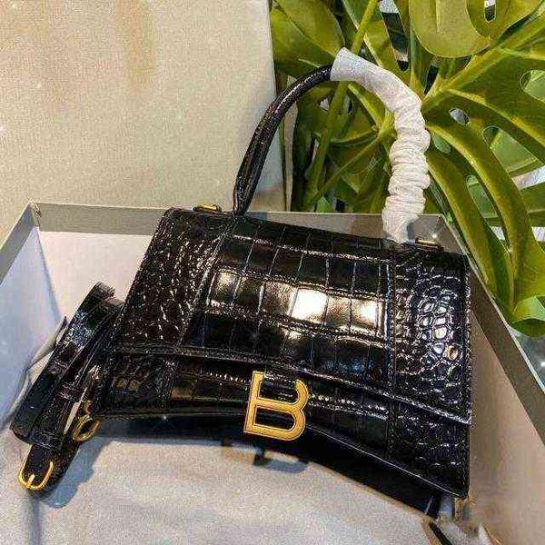 

handbags bbalencaigas fashion bag leather women's bag 2022 early spring versatile b home crocodile hourglass messenger b-shaped portabl