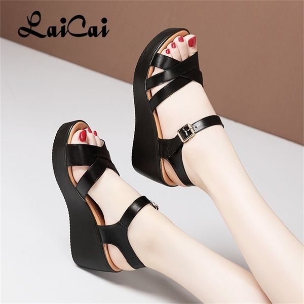 

women's sandals summer fashion wedge for middle-aged mothers high heel soft soled sandal outer wear 220406, Black