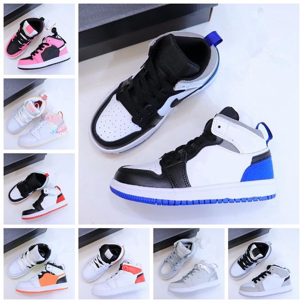 

2022 new designer kids shoes high jumpman basketball shoe bordeaux dark gum hand toddler crafted mocha shadow unc twist kid boys girls outdo, Black