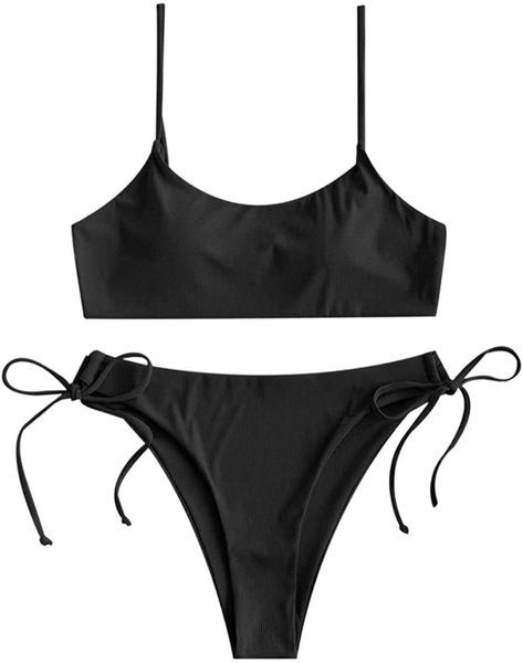

womens two piece padded ribbed cami bikini set swimsuit bathing suits c2ne#, White;black