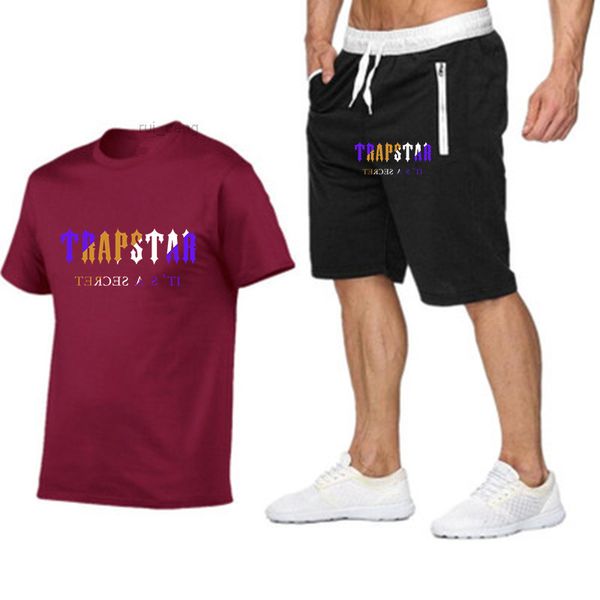 

sportswear fashion 21ss designer men's tracksuits summer shirt hip hop trapstar printed clothing men brand tee cotton t-shirt shorts ca, Gray