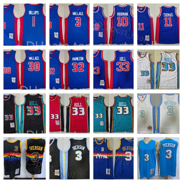 

mitchell & ness basketball grant hill jersey isiah thomas dennis rodman chauncey billups ben wallace richard hamilton allen iverson man, Black;red