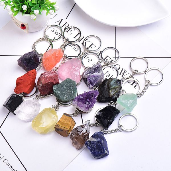 Anel de corrente de quartzes de quartzo bruto de forma grátis natural para homens Handbag Handle Cart Holder Key Raw Mineral Stone Keyring Jóias de joalheria