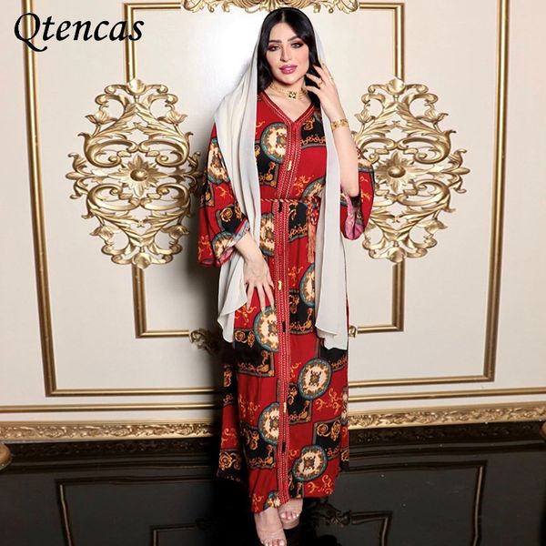 

abaya dubai turkey boho maxi african dresses for women kaftan print long sleeve muslim dress elegant ladies wedding party gown, Red