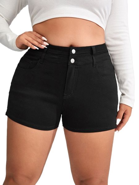 

plus split hem denim shorts a6fv#, White;black