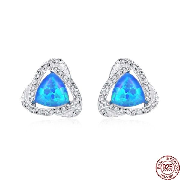 

925 sterling silver luxury 6mm fire opal stud earrings for women blue/white/green brightly earrings fine jewelry brincos, Golden;silver