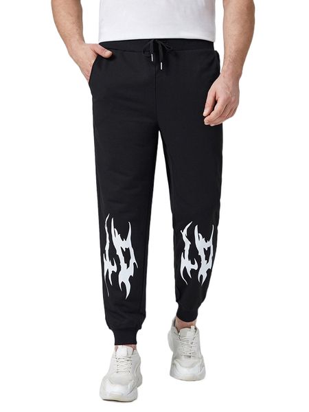 

extended sizes men graphic print drawstring waist sweatpants u7gr#, Black