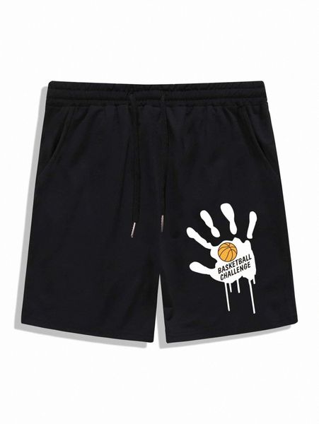 

romwe guys hand basketball graphic drawstring shorts w53f#, White;black