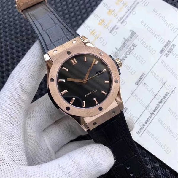

luxury aaa quality mens 42mm watches leather belt automatic mechanical movements fashion waterproof calendar watch for men, Slivery;brown