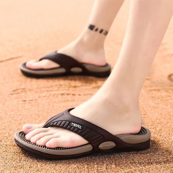

massage flipflops summer men slippers beach sandals comfortable men casual shoes fashion men flip flops sell footwear 220611, Black