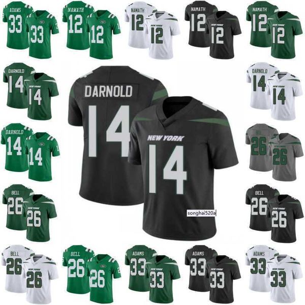 

new''york''jets''men #12 joe namath 14 sam darnold 26 le'veon bell 33 jamal adams limited rush season&#03, Black