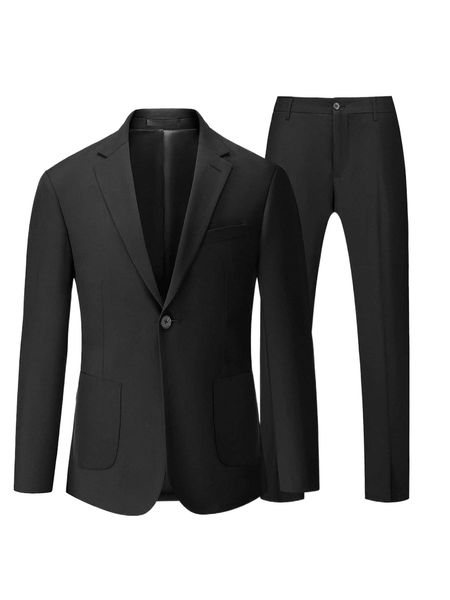 

men single button pocket patched blazer & tailored pants 86m6#, White;black
