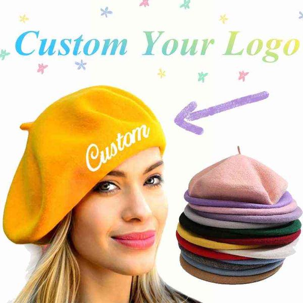 Chapéus de boina de lã unissex personalizados para mulheres outono de inverno artista pintor chapéu vintage gorro liso elegante capô quente boina tampa j220722