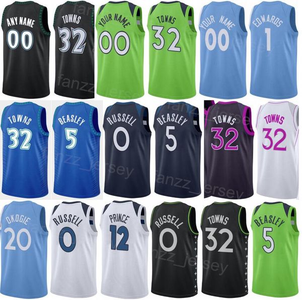 Draft Pick Screen Basquete impresso Bryce McGowens Jersey Kendall Brown Jake Laravia Anthony Edwards 1 Karl Anthony-Towns 32 Malik Beasley 5 Black Black White Green