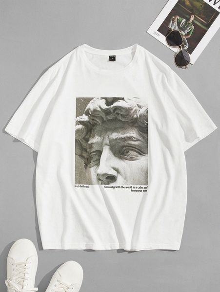 

men slogan graphic drop shoulder tee e5it#, White;black