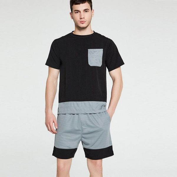 

gym clothing tracksuit 2 piece set large size sports suit men's spring and summer contrast color pullover t-shirt shorts two-piece, White;black