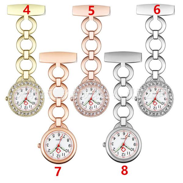 

nurse watches clip-on fob quartz brooch hanging nursing pin watch fashion luxury crystal men women full steel pocket watch relogio clock, Slivery;golden