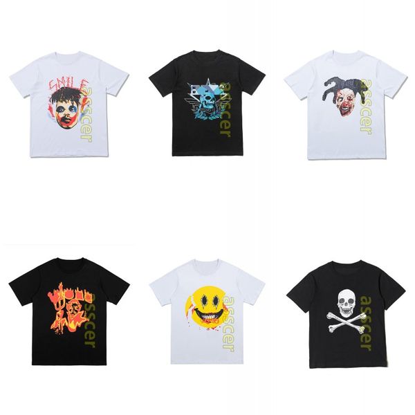 Camisetas masculinas femininas camisetas com estampa de caveira hip hop manga curta algodão verão gola redonda polos tamanho S-XL