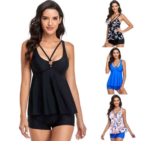 

swimsuit sale gman printed flat angle split women's tankini, White;black