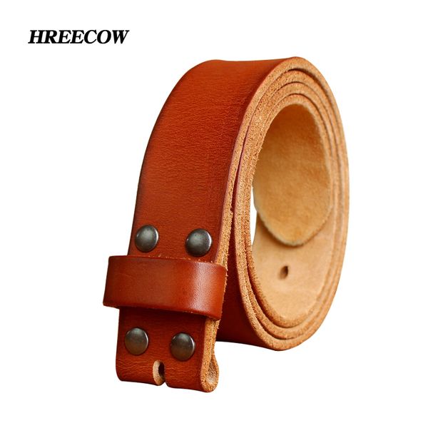 

3.8cm width male without buckle belts for men pin holes strap cowskin genuine leather no belt 220411, Black;brown