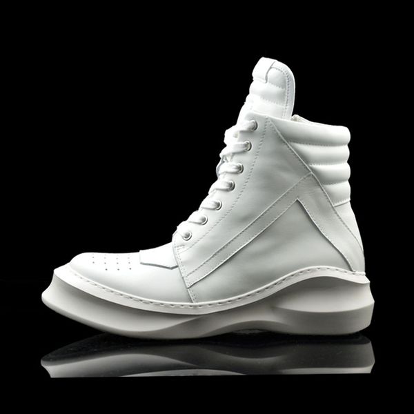 

white men martin boots pleated plus size man muffin sneakers ro genuine leather men's casual shoes thick sole, Black