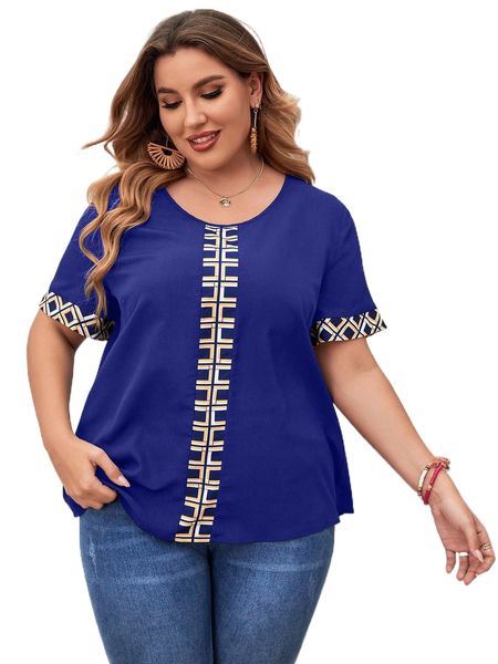 

plus geo print blouse p4g4#, Black