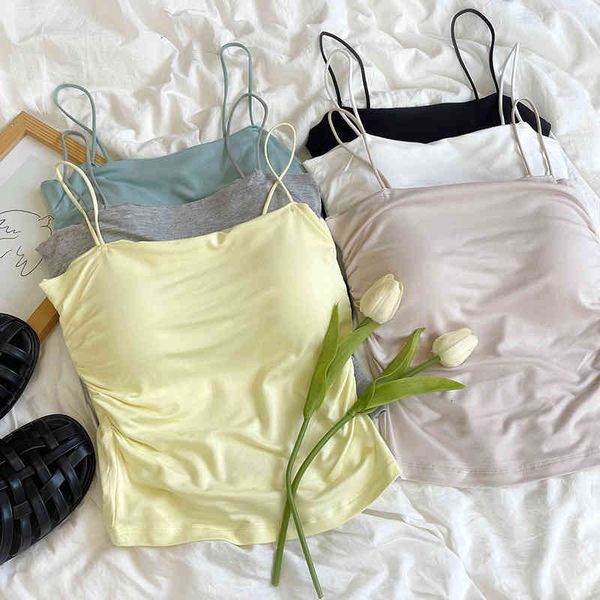 

women's tanks camis 2022 strict selection recommended temperament solid color wrinkle slim fit comfortable elastic breast pad strapless, White