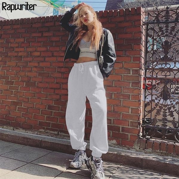 

rapwriter casual solid drawstring elastic high waist sweatpants women streetwear loose joggers trousers basic pantalon 201012, Black;white