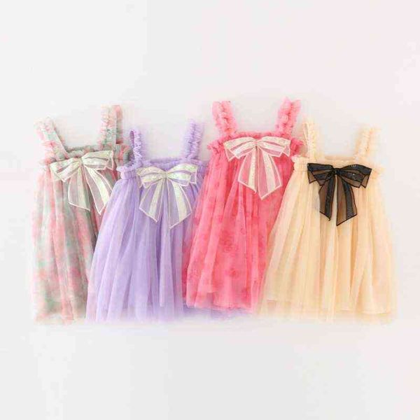 0-6T Sequin Big Bow Girls Sling Dress 2022 Summer Baby Strap Tulle Dress Cute Lace Kids Birthday Party Princess Abiti personalizzati G220518