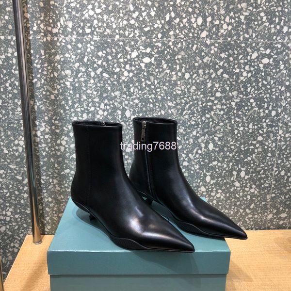 

boots pointed cat and cowhide low heel casual short boots women's autumn winter single temperament martin, Black