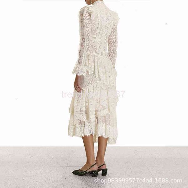

dresses zim casual high-end water-soluble hollow out lace splicing mesh irregular dress super heavy industry klvz, Black;gray