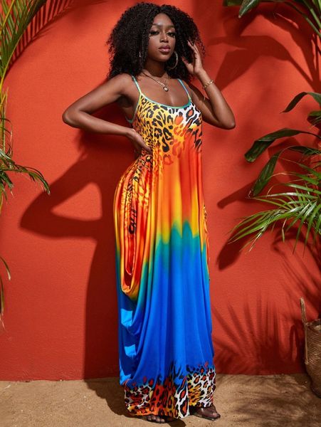 

sxy leopard draped side cami dress x9g7#, Black;gray