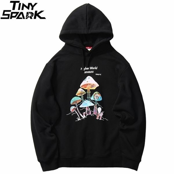 

men hip hop streetwear rainbow mushroom hoodie sweatshirt autumn winter harajuku hoodie pullover cotton hooded sweatshirt 201130, Black