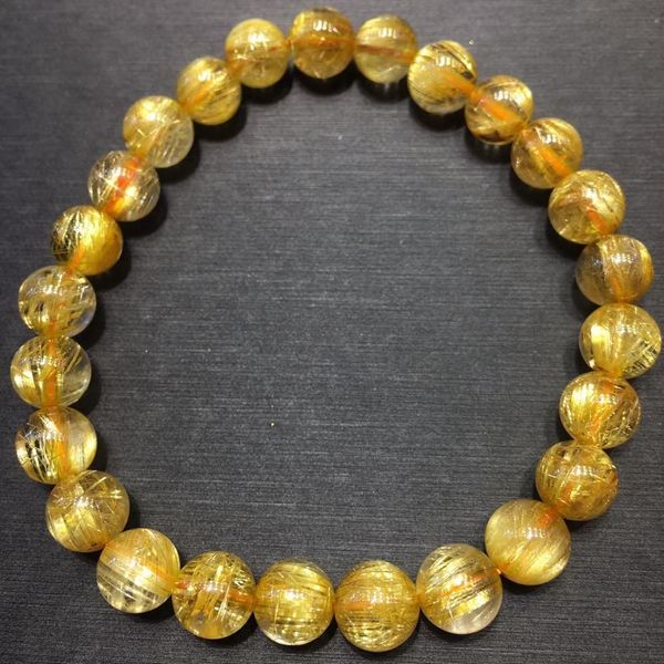 

natural gold rutilated titanium quartz bracelet 8mm woman man wealthy stone clear round beads crystal aaaaaa, Silver