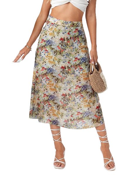 

emery rose allover floral print skirt g3l4#, Black