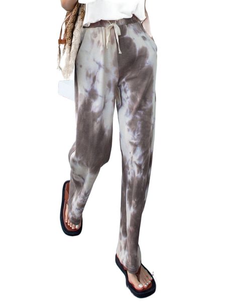 

dazy tie dye drawstring waist slant pocket pants v9i5#, Black;white