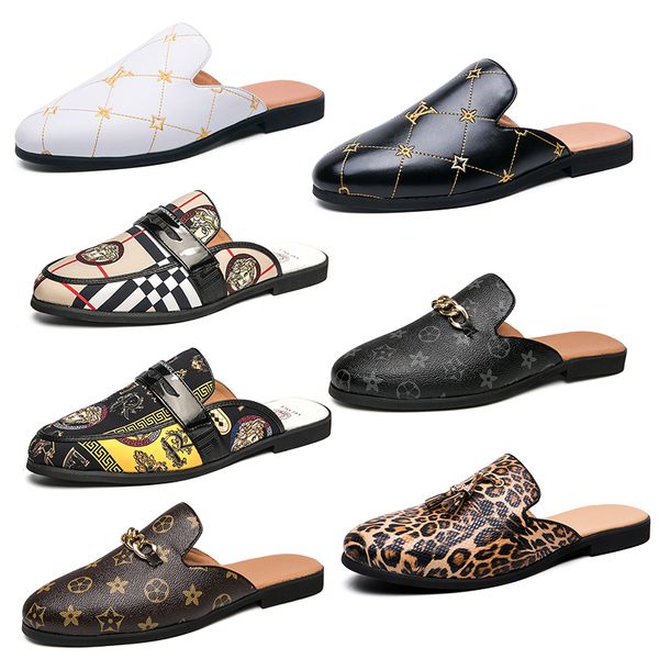 

men luxury brand designer slippers horsebit grid pattern sandals genuine leather mules black brown flip flops mens casual lazy shoes us 12