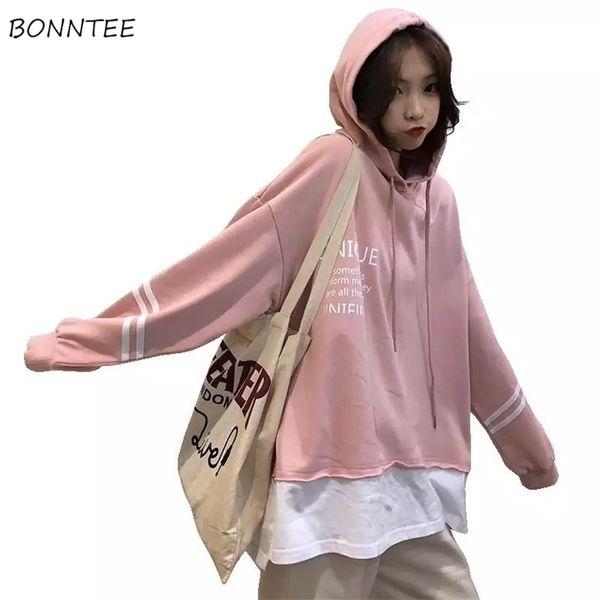 

with hat hoodies women harajuku patchwork korean loose girls pink sweatshirts long sleeve spring chic letter oversize pullovers t200525, Black