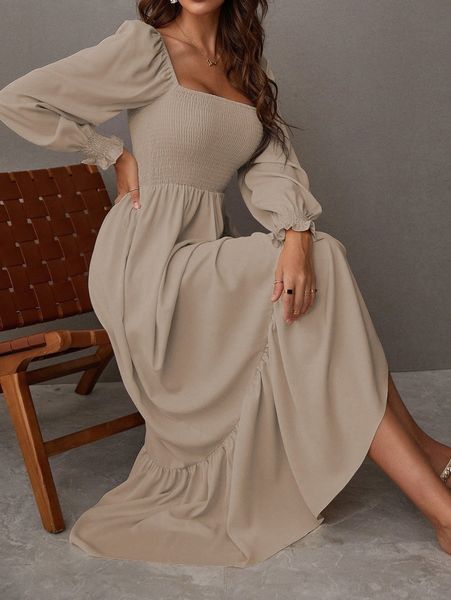 

square neck shirred ruffle hem dress s3oo#, Black;gray
