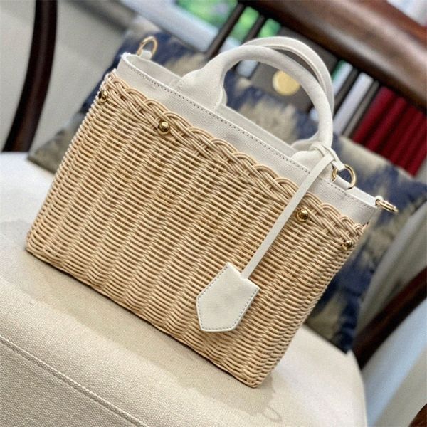 

summer beach shoulder bag wicker woven female totes straw bags casual rattan women handbags large capacity knitting lady buckets bag