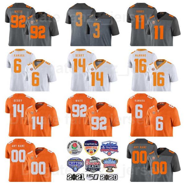 NCAA Football College 92 Reggie White Jerseys Tennessee Volunteers 16 Peyton Manning 6 Alvin Kamara 14 Eric Berry 11 Joshua Dobbs 3 Gray Orange Grey All Stitched Men