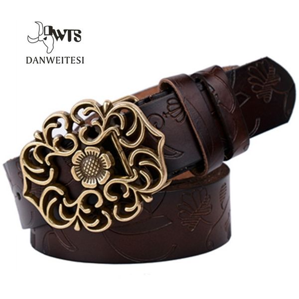 DWTS Women Belt Belt vintage Leather Cow Skin Moda Filmes Florais S para Acessório de Alta Qualidade 220712