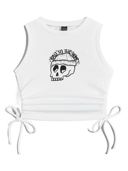 

x creativesbymw cartoon & letter graphic drawstring side tank 35yi#, White
